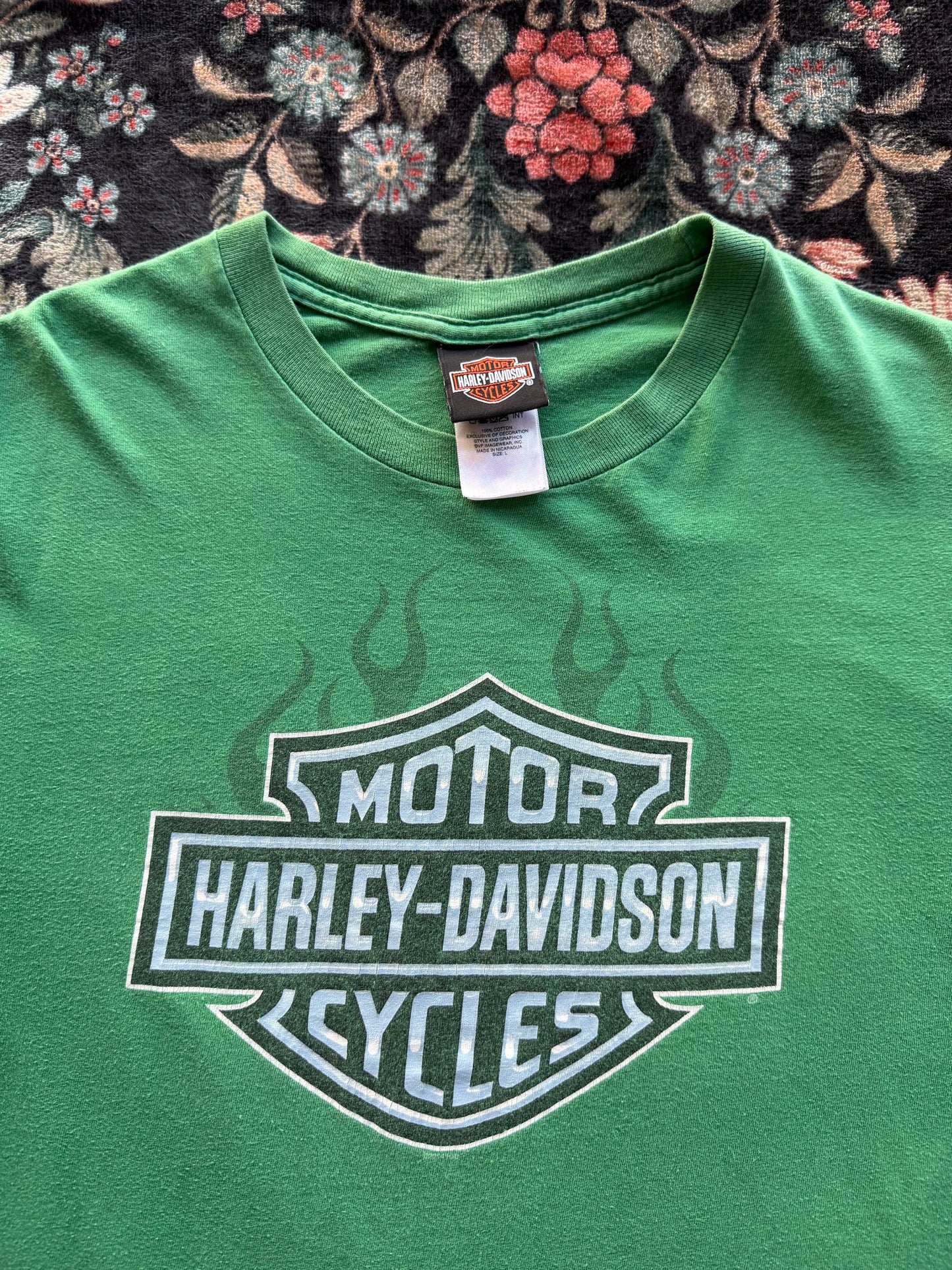 Harley Green Flaming Shield